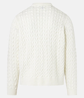 Suéter em Tricô com Textura Chevron Off White