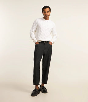 Suéter em Tricô com Textura Chevron Off White